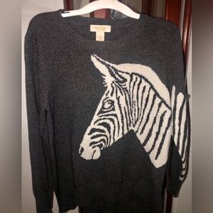 Cashmere 2-ply Grey Zebra Pattern Sweater Large